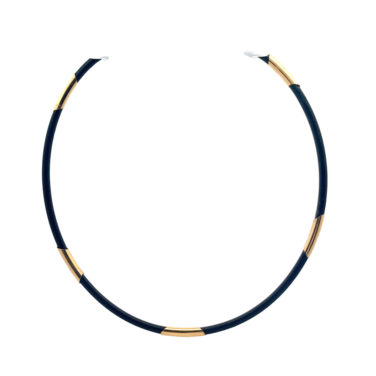 18K YELLOW GOLD BLACK RUBBER NECKLACE