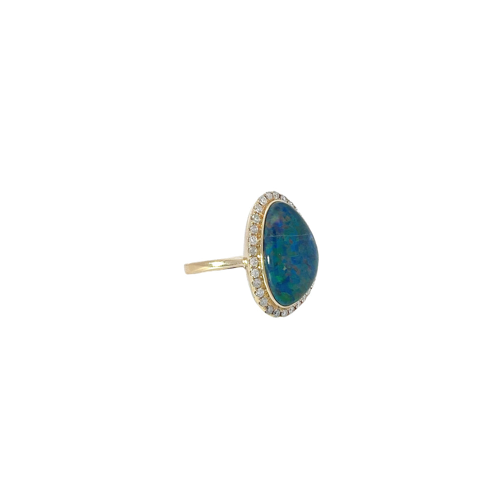 14k Yellow Gold .48ct G VS2 Round Diamond and Opal Doublet Ring