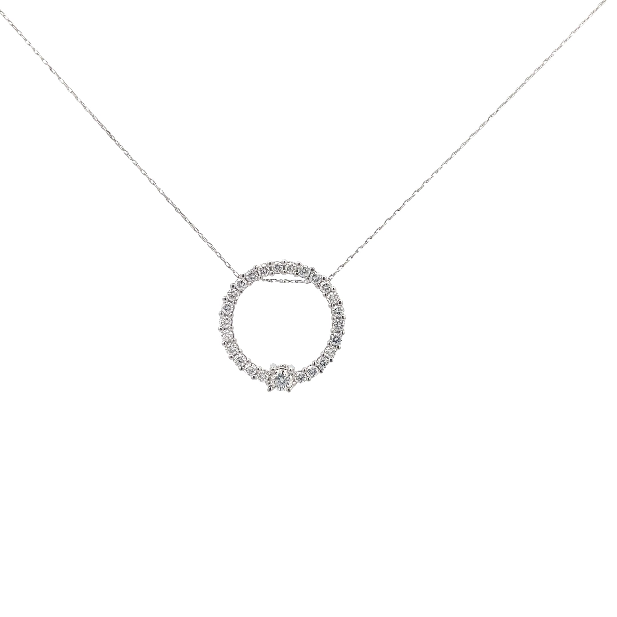 14K White Gold 1ct G VS1 Round Diamond Eternity Circle Pendant