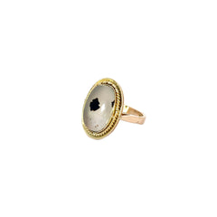 18k Yellow Gold 7.90 gram Oval White Agate Stone Vintage Ring