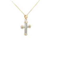 14K Two Tone .30ct G SI1 Round Diamond Cross Pendant