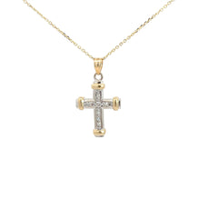 14K Two Tone .30ct G SI1 Round Diamond Cross Pendant