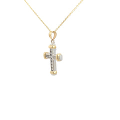 14K Two Tone .30ct G SI1 Round Diamond Cross Pendant