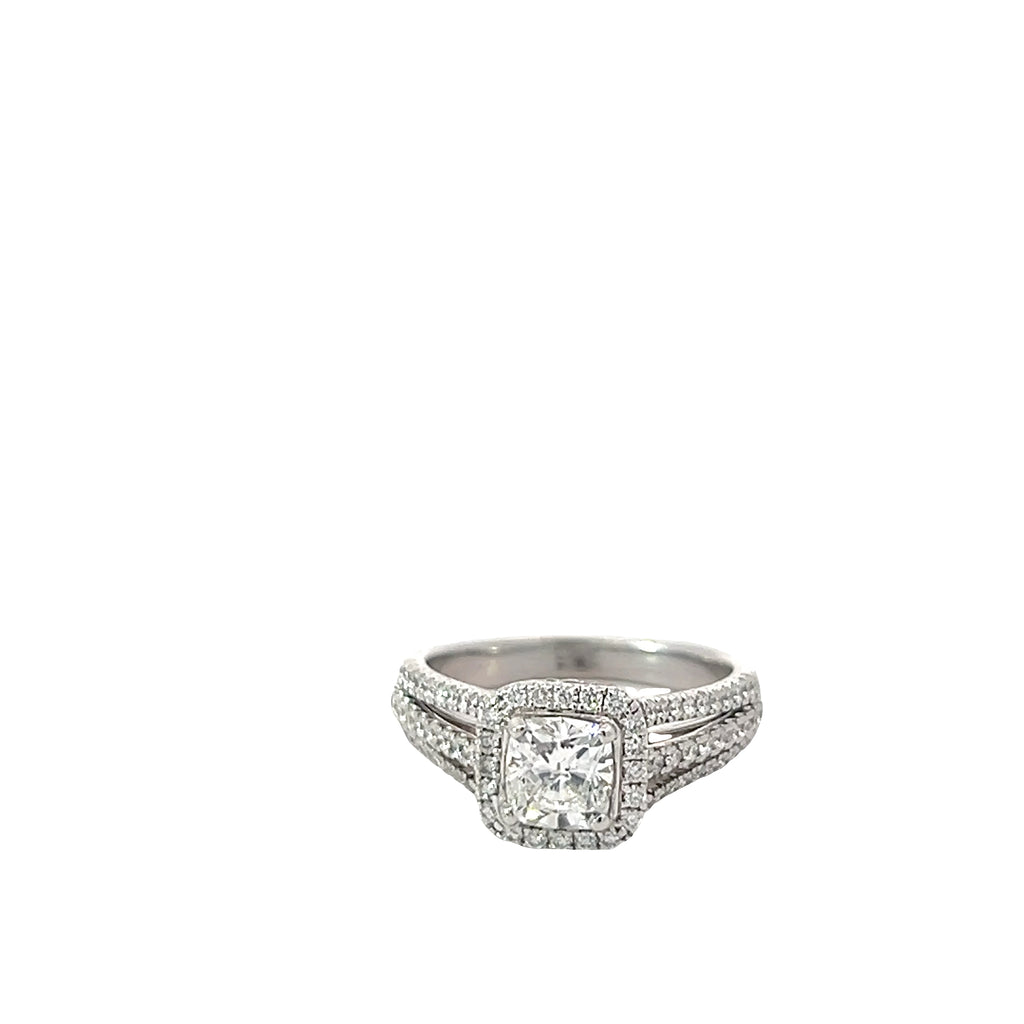 18k White Gold 1.01ct E SI1 Cushion Diamond/ .67ct I VS2 Round Diamond Engagement Ring Certified By GIA # 5192460604
