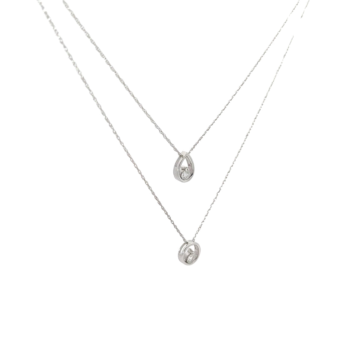 Ladies 14k white gold Floating diamond necklace