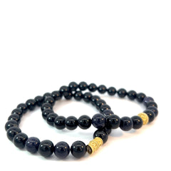 18k Yellow Gold Black Onyx and Gold Bead Bracelet