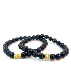 18k Yellow Gold Black Onyx and Gold Bead Bracelet