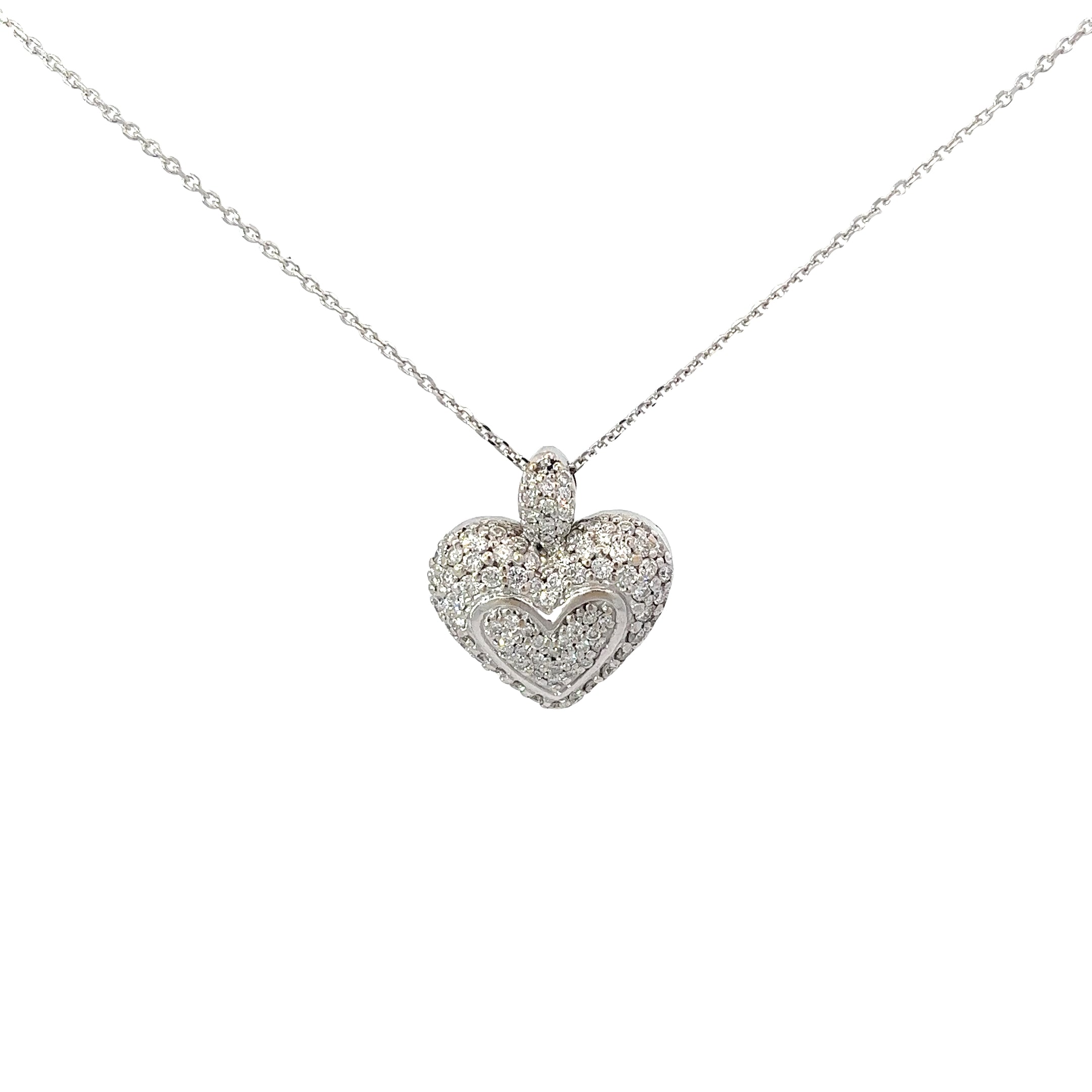 18k White Gold .82ct F VS2 Round Diamond Puffed Heart Necklace