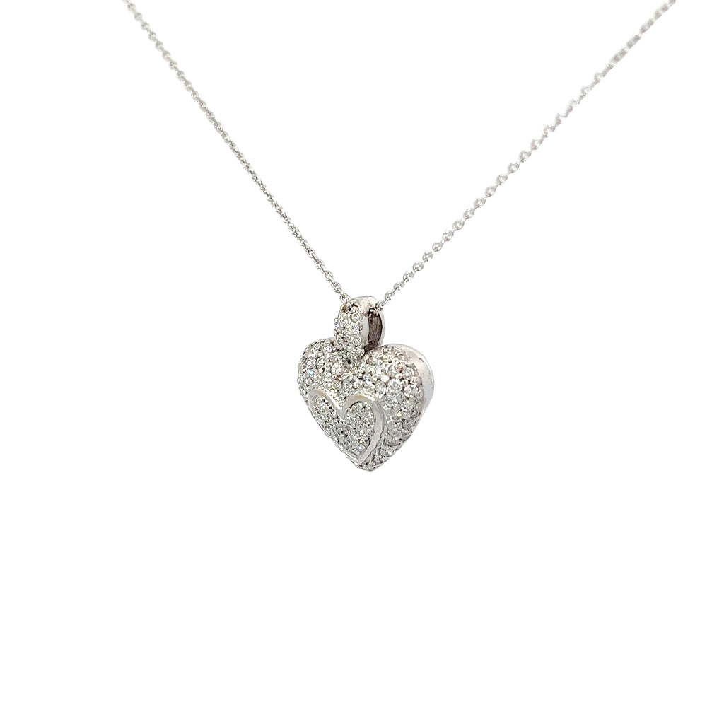 18k White Gold .82ct F VS2 Round Diamond Puffed Heart Necklace