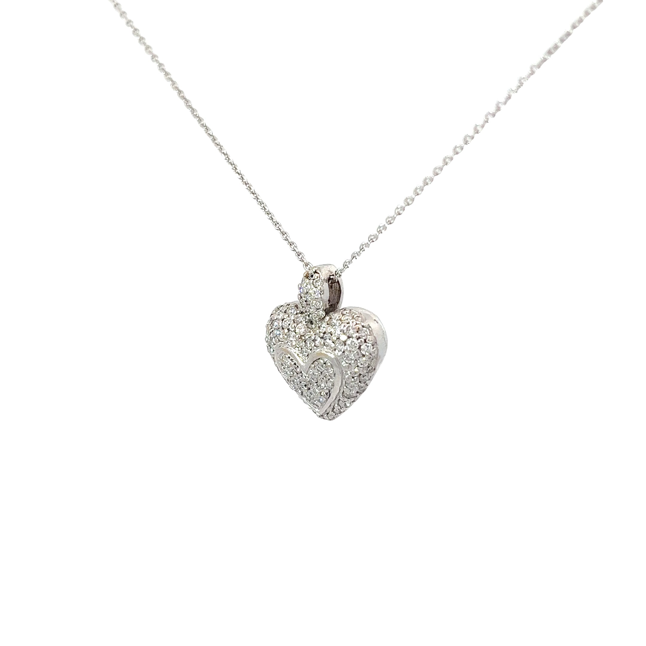 18k White Gold .82ct F VS2 Round Diamond Puffed Heart Necklace