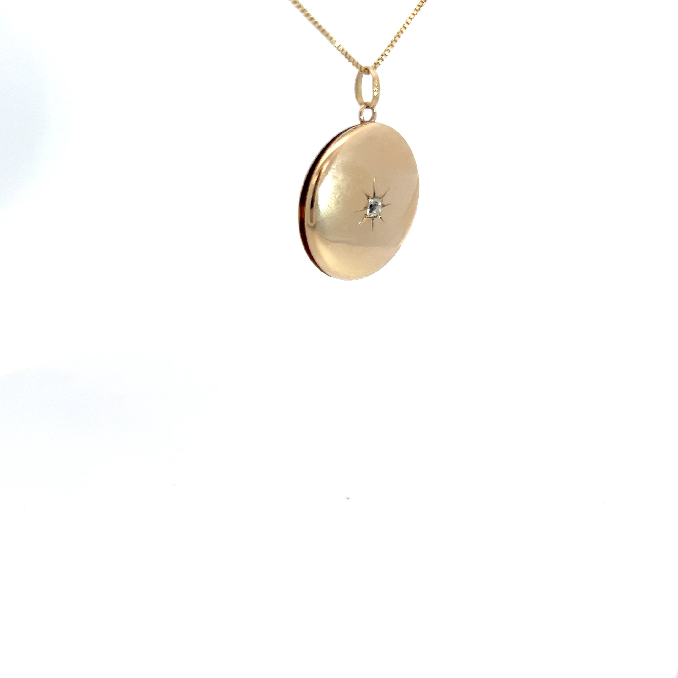 14k Yellow Gold .20ct G SI1 Round Diamond Vintage Locket Pendant 6 Gram 1 inch