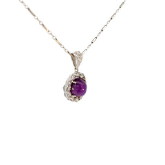 14K WHITE GOLD VINTAGE 7.90CT PINKISH PURPLE STAR SAPPHIRE AND .85CT HSI1 DIAMOND GIA CERTIFIED