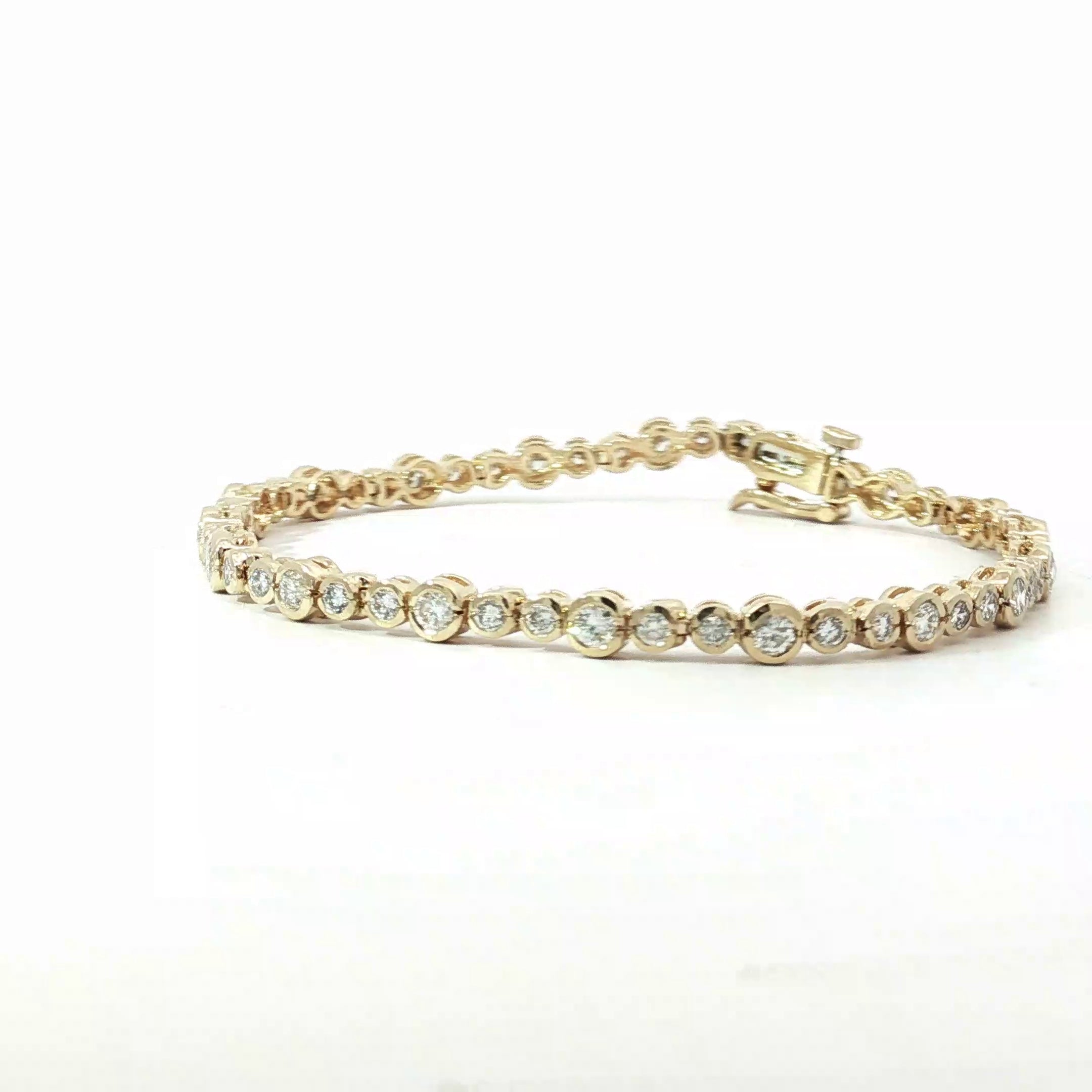 14k Yellow Gold 2.00ct G VS2 Bezel Set Diamond Tennis Bracelet