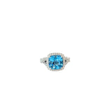 14KW 3CT BLUE TOPAZ /.35CT GSI1 DIAMOND RING