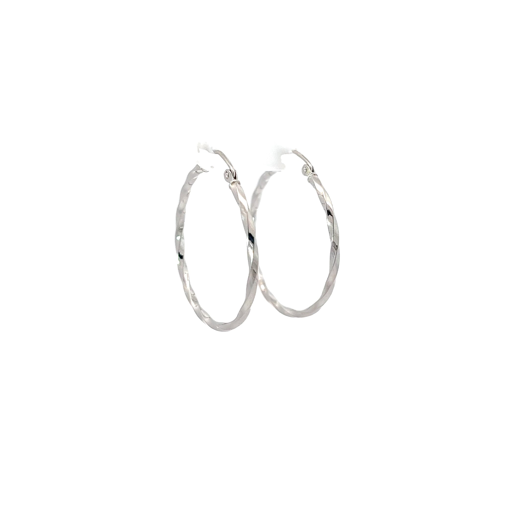 14K WHITE GOLD TWIST POLISHED HOOPS EARRING 1.80 gram