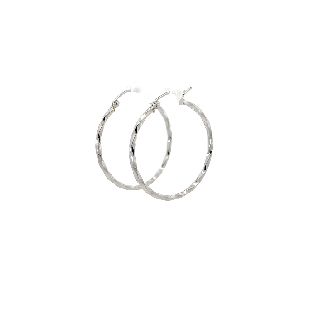 14K WHITE GOLD TWIST POLISHED HOOPS EARRING 1.80 gram