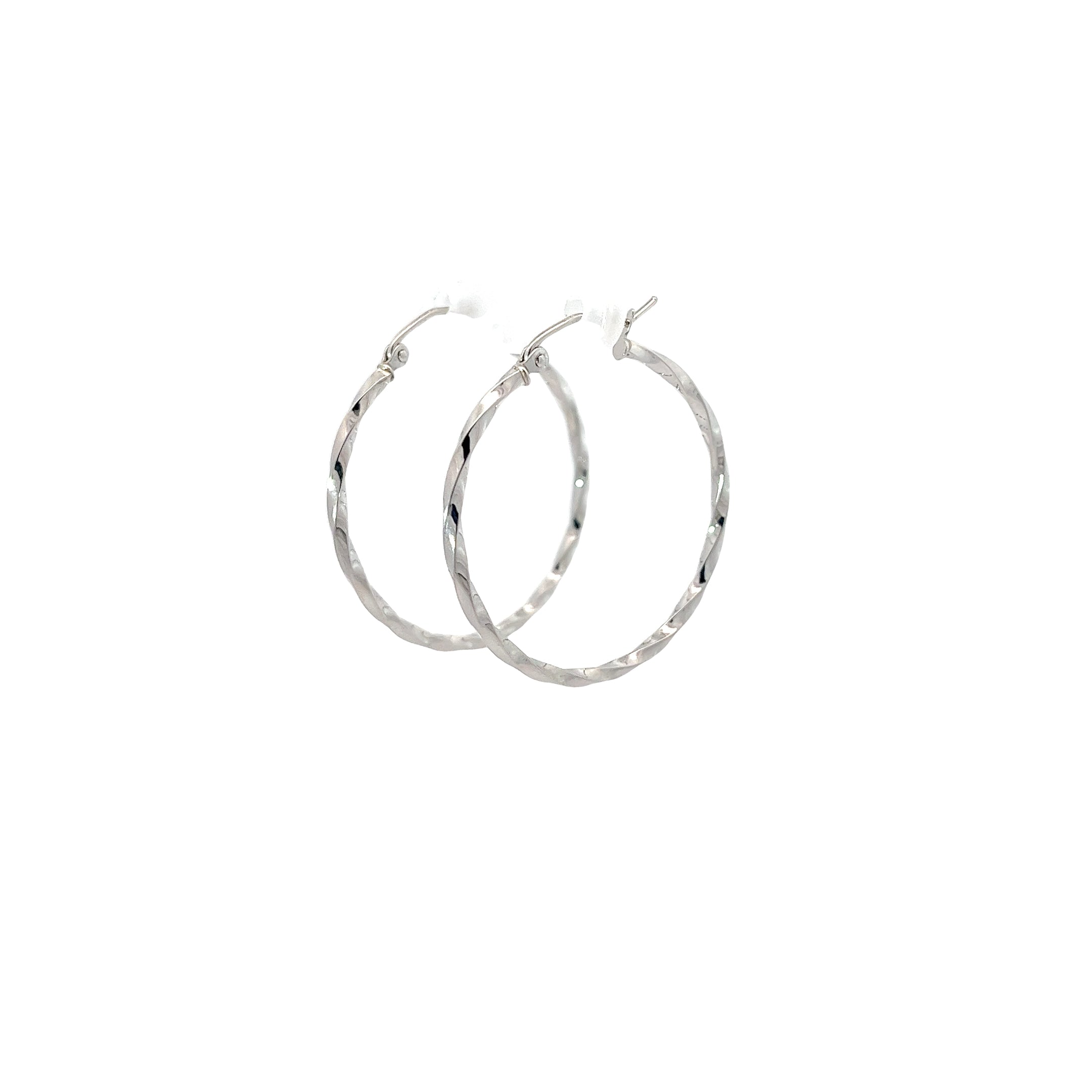 14K WHITE GOLD TWIST POLISHED HOOPS EARRING 1.80 gram