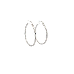 14K WHITE GOLD TWIST POLISHED HOOPS EARRING