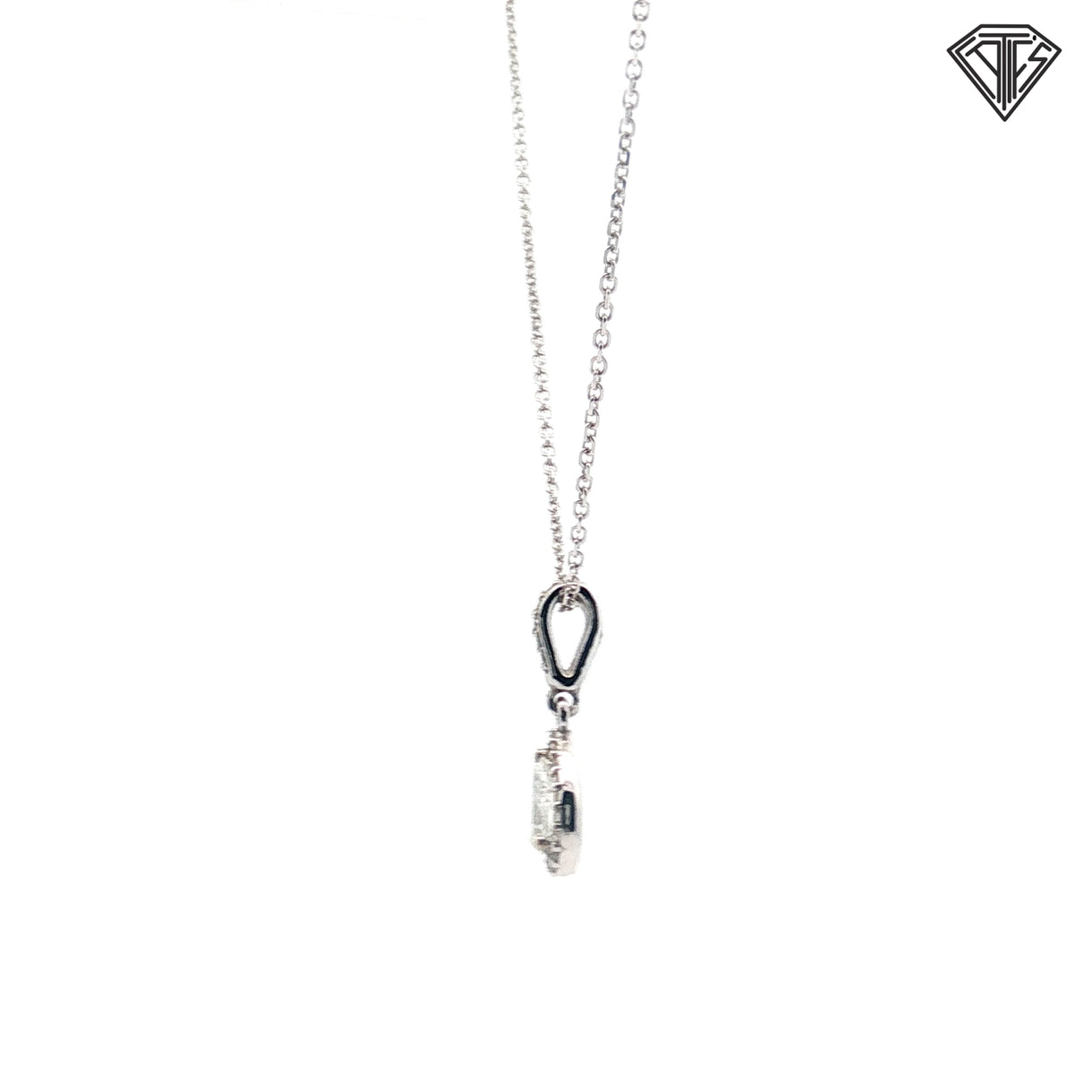 14k White Gold .50ct H SI2 Pear Shape Diamond/ .15ct SI2 Round Diamond Halo Solitaire Pendant 18"inch