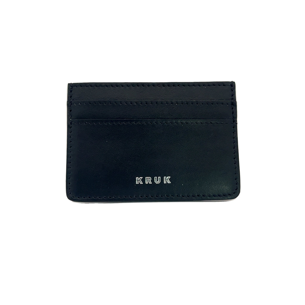Kruk Nero Nappa Leather Card Holder with Silver Foil Logo