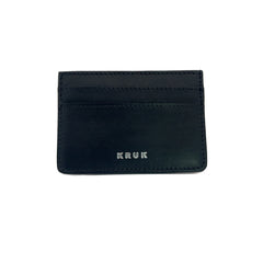 Kruk Nero Nappa Leather Card Holder with Silver Foil Logo