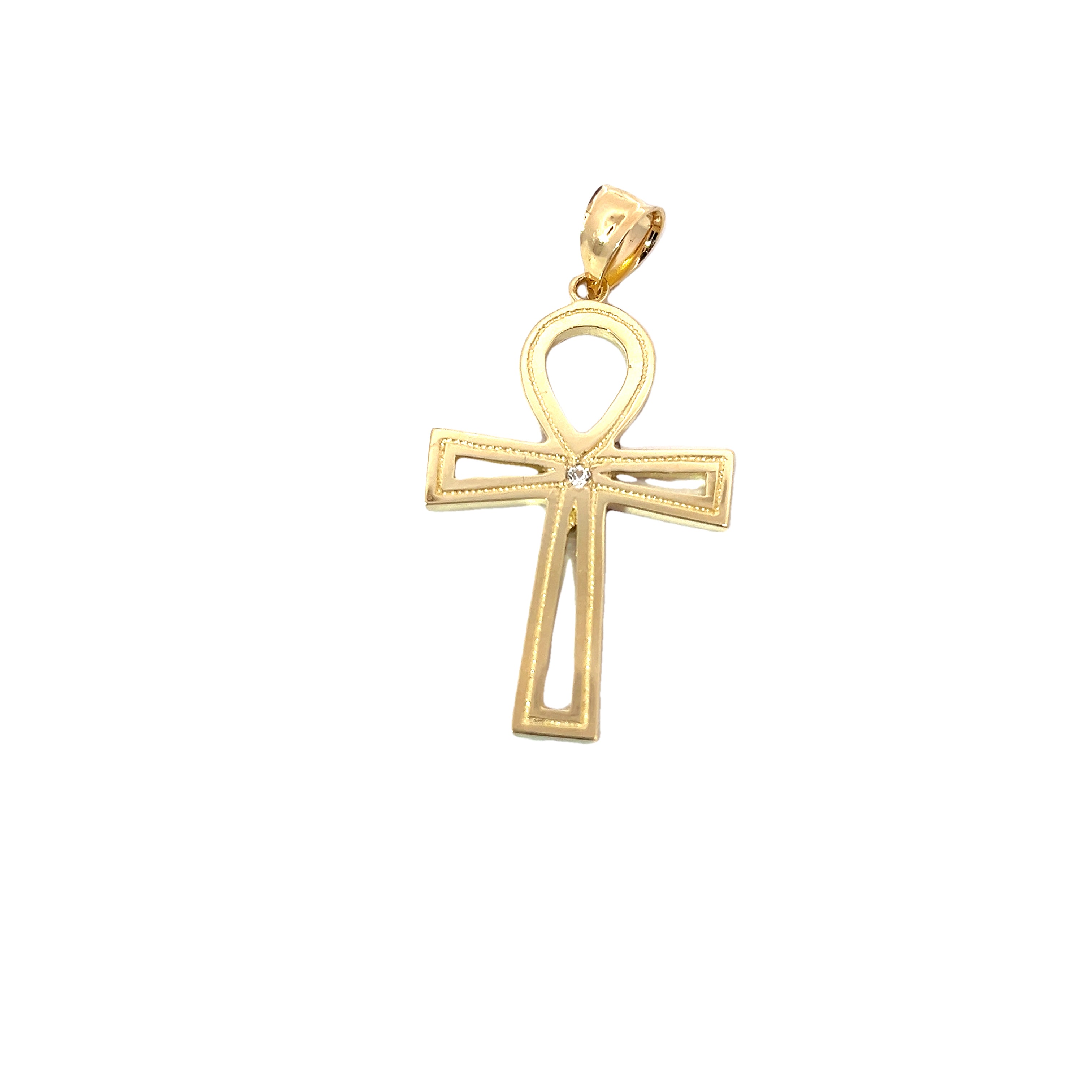 14k Yellow Gold .05ct G SI1 Round Diamond Ankh Cross Pendant 4.8 gram