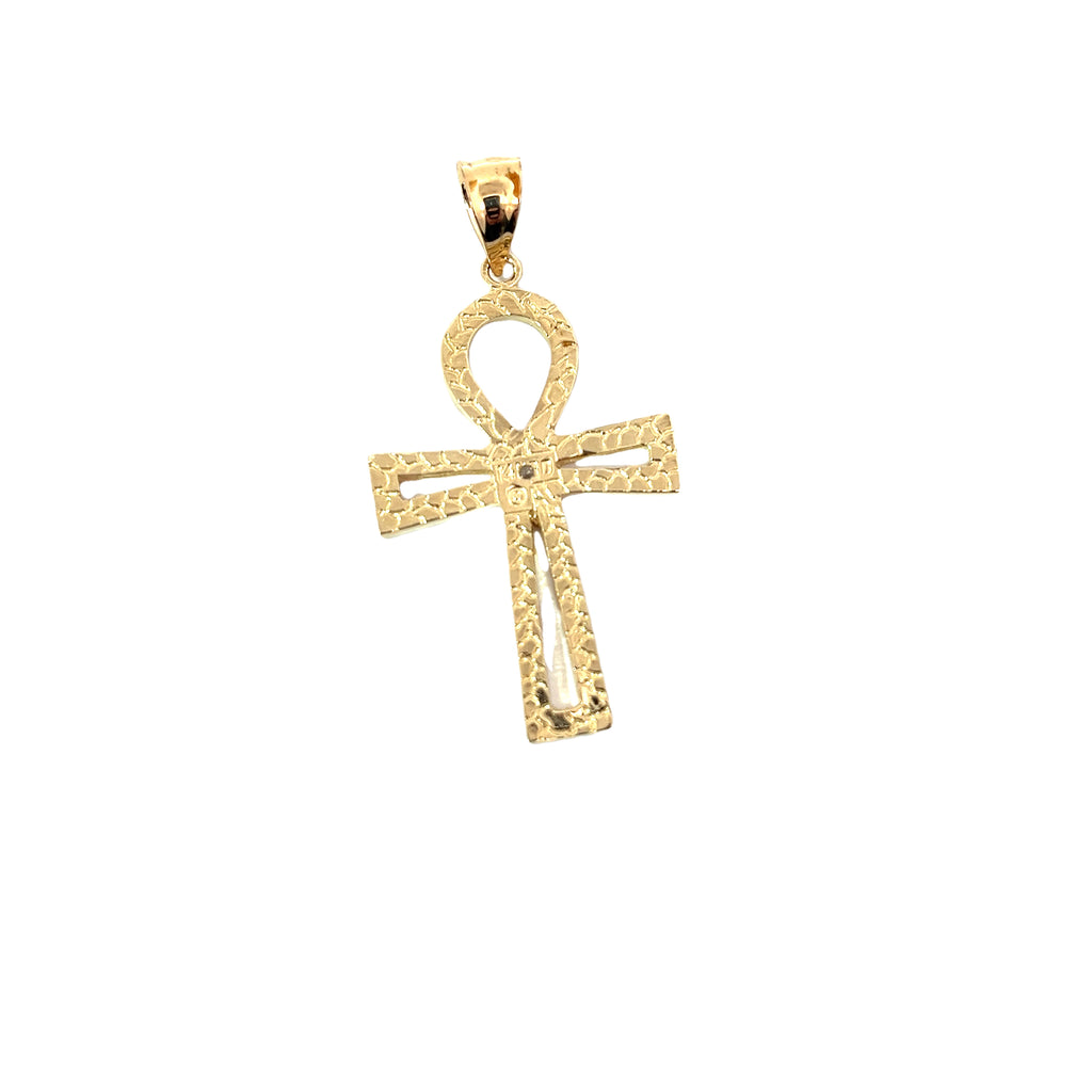 14k Yellow Gold .05ct G SI1 Round Diamond Ankh Cross Pendant 4.8 gram