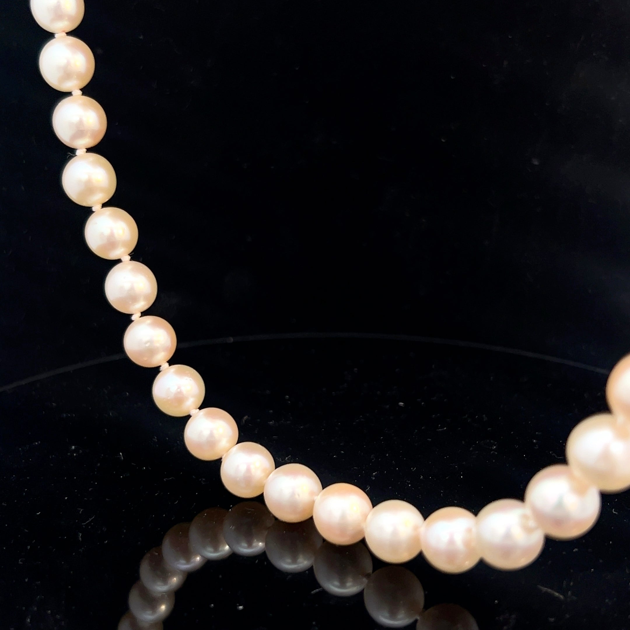 Natural Japanese Akoya Pearl 9mm perfectly matched and perfectly Round with Creamy Pink Luster Opera Length with Invisible Clasps Necklace 34" inch