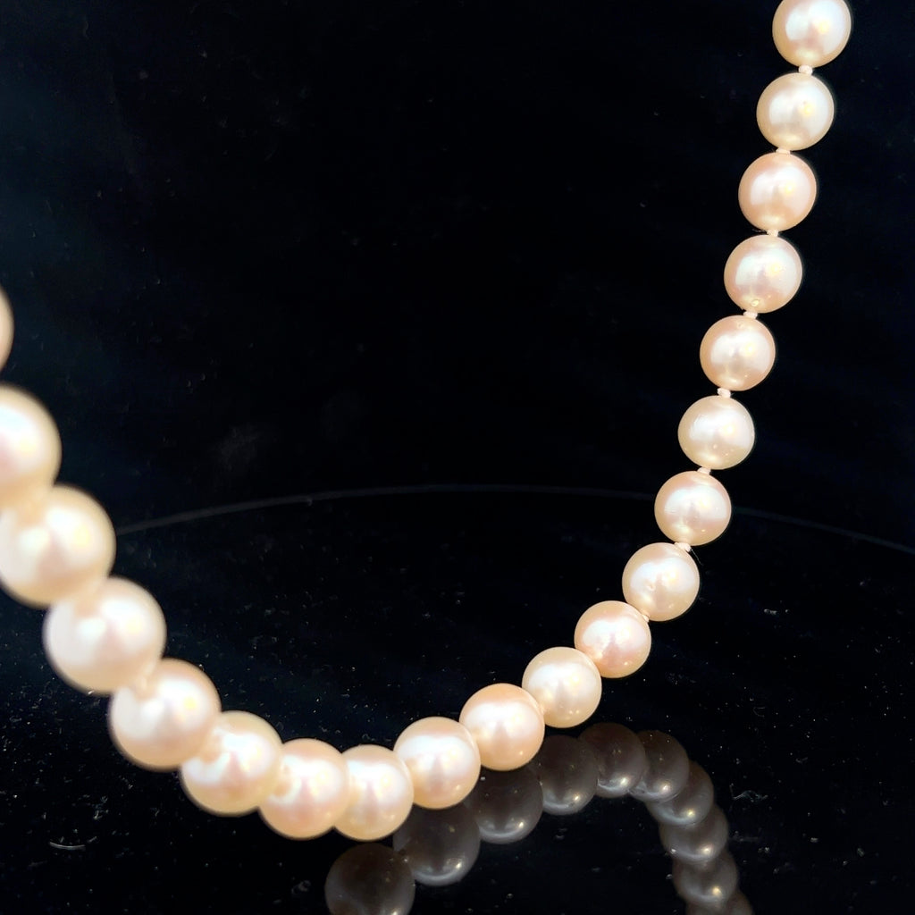 Natural Japanese Akoya Pearl 9mm perfectly matched and perfectly Round with Creamy Pink Luster Opera Length with Invisible Clasps Necklace 34" inch