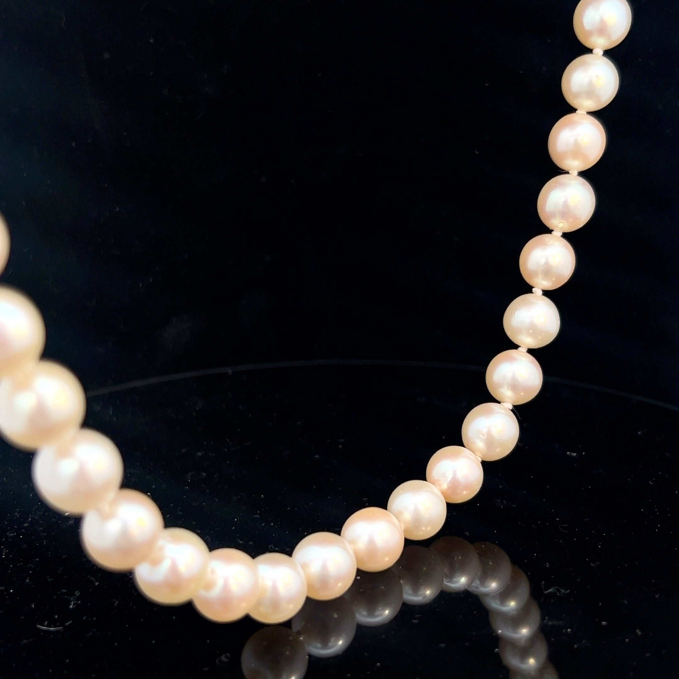 Natural Japanese Akoya Pearl 9mm perfectly matched and perfectly Round with Creamy Pink Luster Opera Length with Invisible Clasps Necklace 34" inch