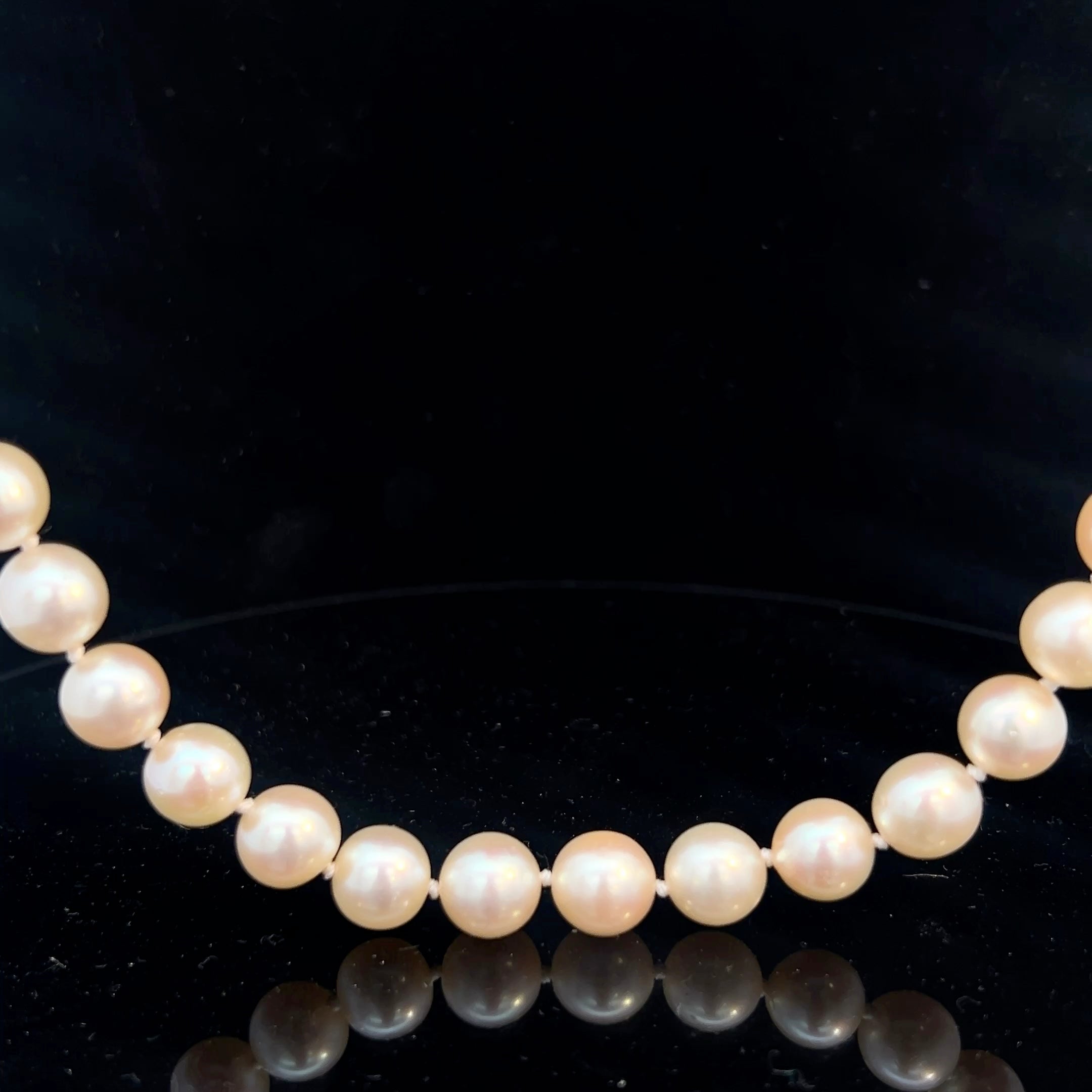 Natural Japanese Akoya Pearl 9mm perfectly matched and perfectly Round with Creamy Pink Luster Opera Length with Invisible Clasps Necklace 34" inch