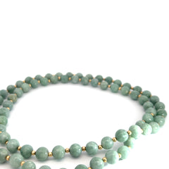 Vintage Jade 8mm and Gold Bead 3mm Necklace 28" inch