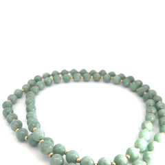 Vintage Jade 8mm and Gold Bead 3mm Necklace 28" inch