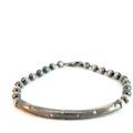 Sterling Silver 16.4 Gram (11) Round Cubic Zirconium on a Bar Beaded Men Bracelet