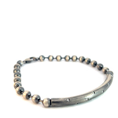 Sterling Silver 16.4 Gram (11) Round Cubic Zirconium on a Bar Beaded Men Bracelet