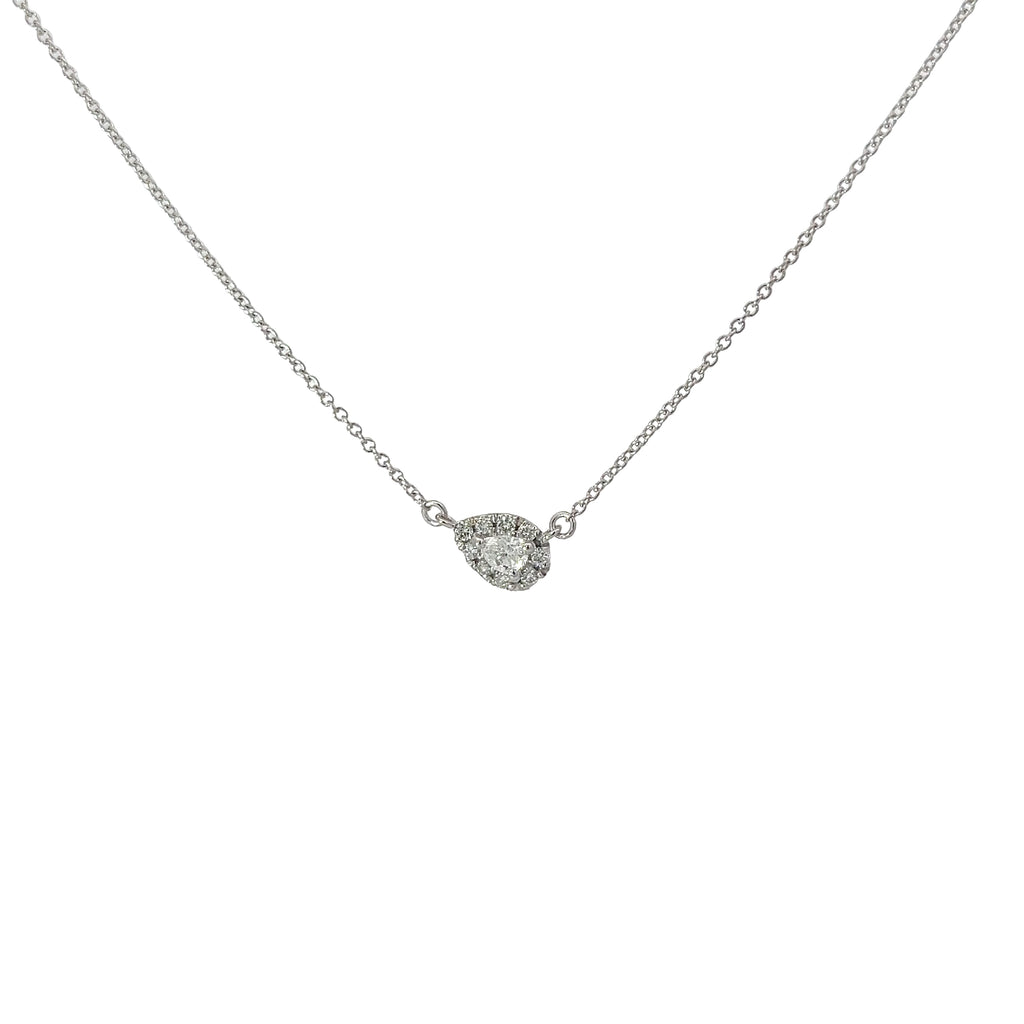 14k White Gold .35ct  G VS2 Pear Shape with Halo Round Diamond Pendant