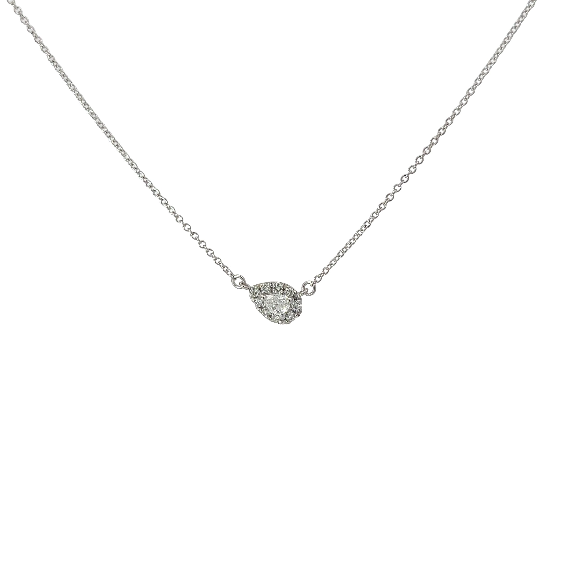 14k White Gold .35ct  G VS2 Pear Shape with Halo Round Diamond Pendant