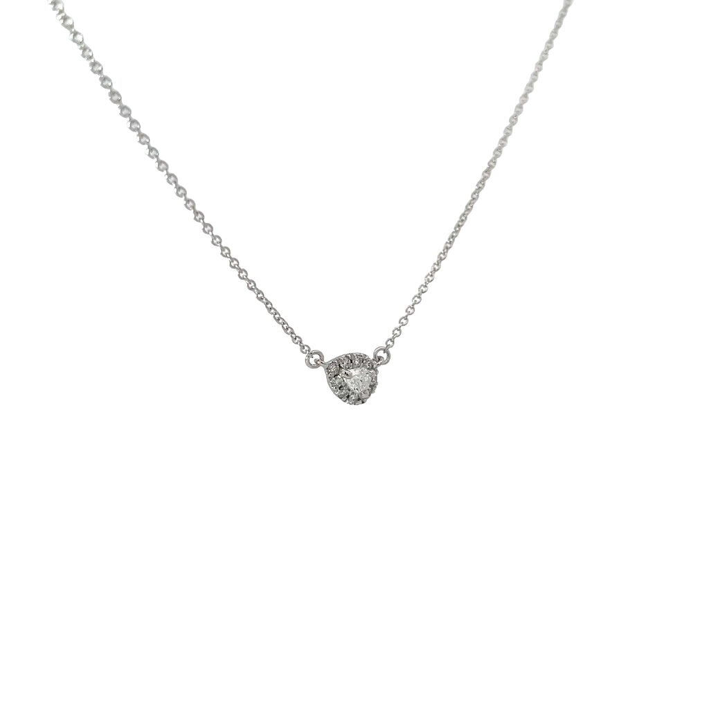 14k White Gold .35ct  G VS2 Pear Shape with Halo Round Diamond Pendant
