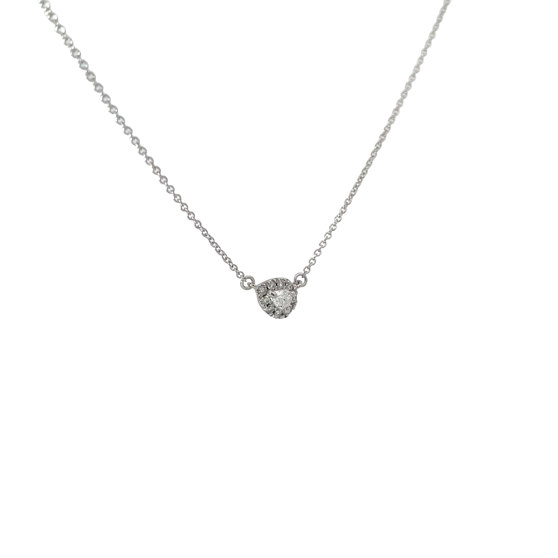 14k White Gold .35ct  G VS2 Pear Shape with Halo Round Diamond Pendant