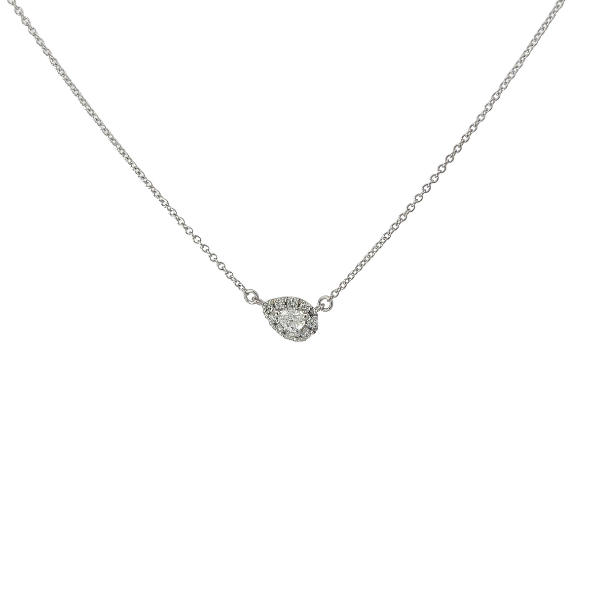 14K WHITE GOLD .35CT G VS2 PEAR SHAPE WITH HALO PENDANT