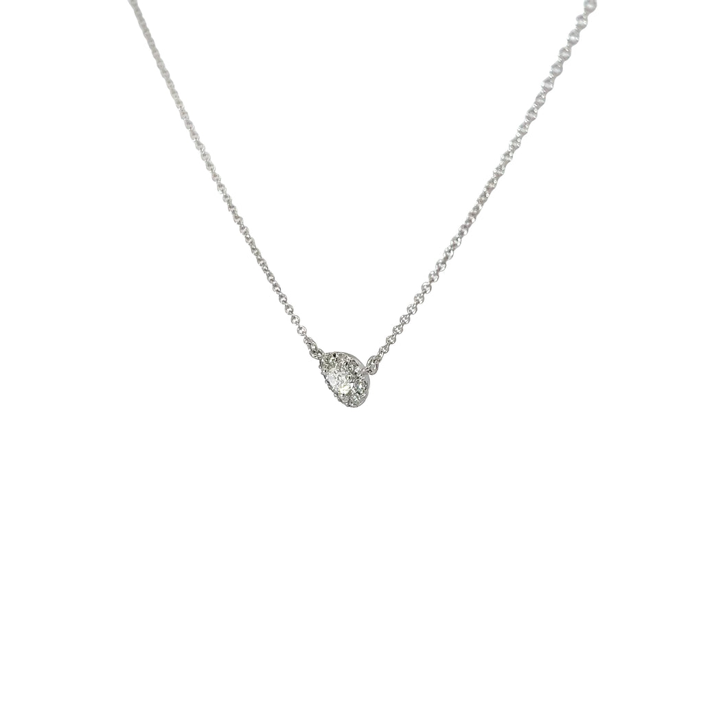 14k White Gold .35ct  G VS2 Pear Shape with Halo Round Diamond Pendant