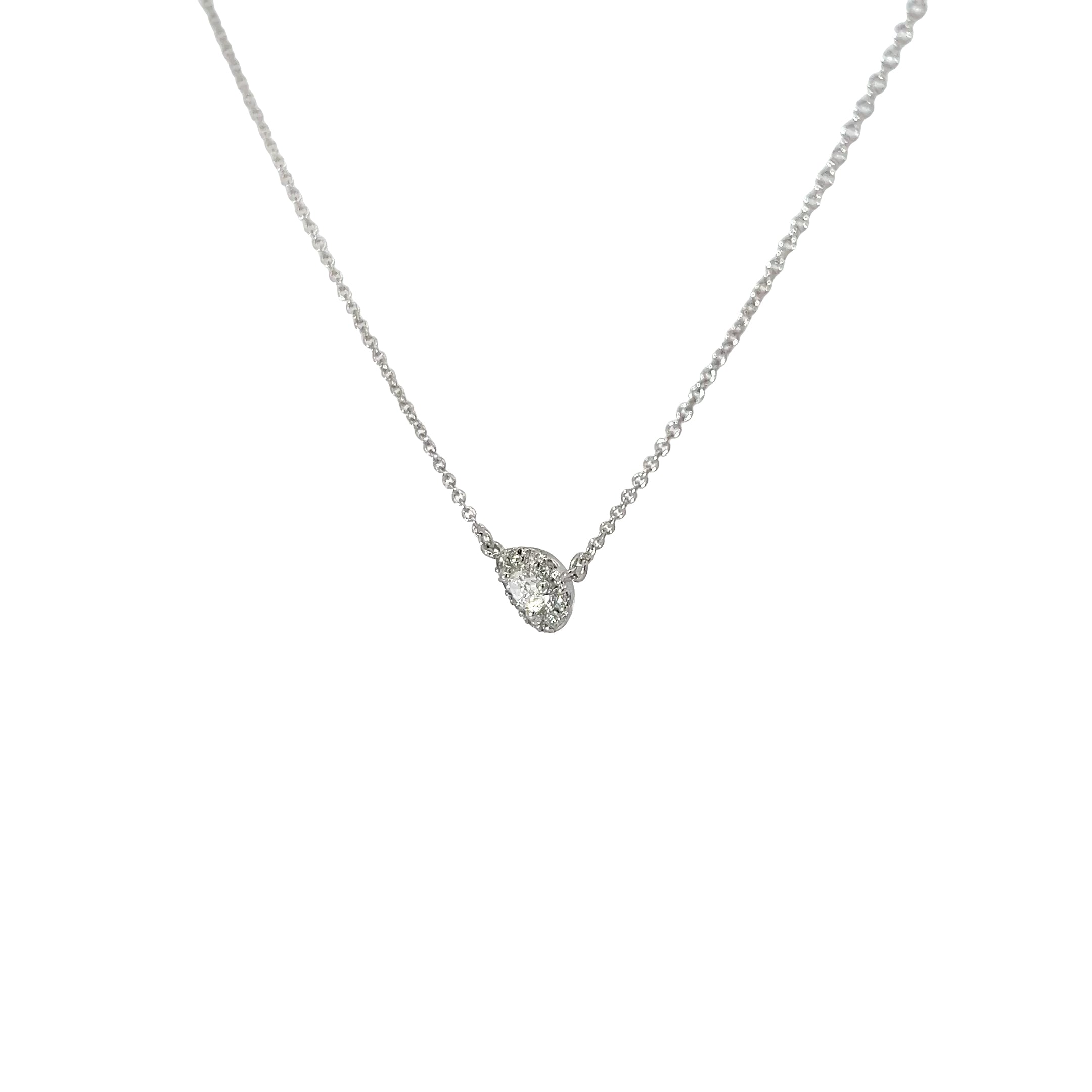 14k White Gold .35ct  G VS2 Pear Shape with Halo Round Diamond Pendant