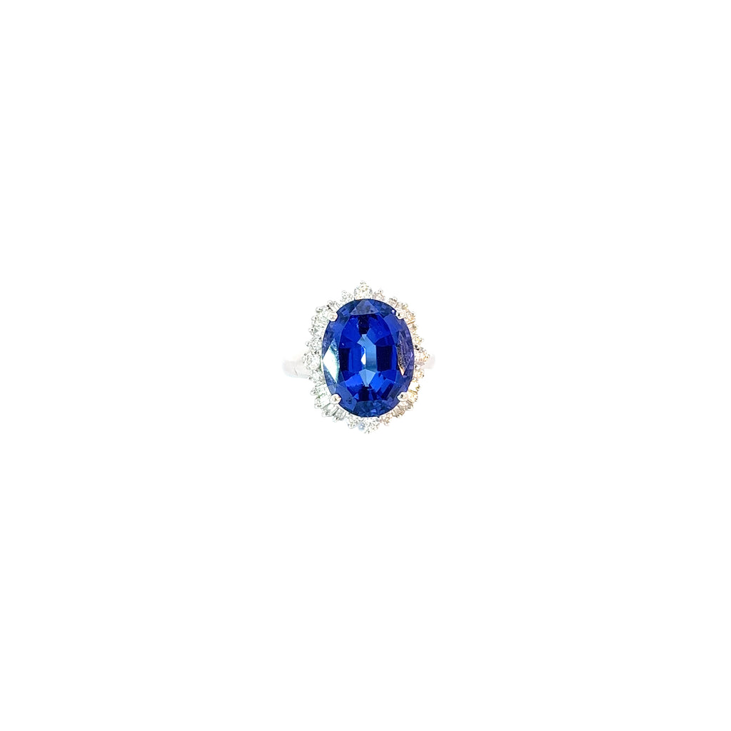 18k White Gold 10.50ct Tanzanite and 1.00ct G VS2 Round and Baguette Diamond Ring