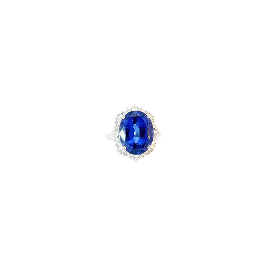 18k White Gold 10.50ct Tanzanite and 1.00ct G VS2 Round and Baguette Diamond Ring