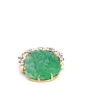 18k Two Tone 32.52 grams Pierced Carving  Oval Shape Mottled Green Jade/ 3.00ct E VS1 Baguette and Round Diamond Vintage (Disc) Jade Certified By GIA# 6237501581