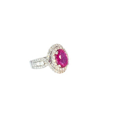 18k White Gold 4.16ct Oval Purplish Pink Sapphire and 1.62ct F VS2 Round Ring Certified By GIA # 1172502900