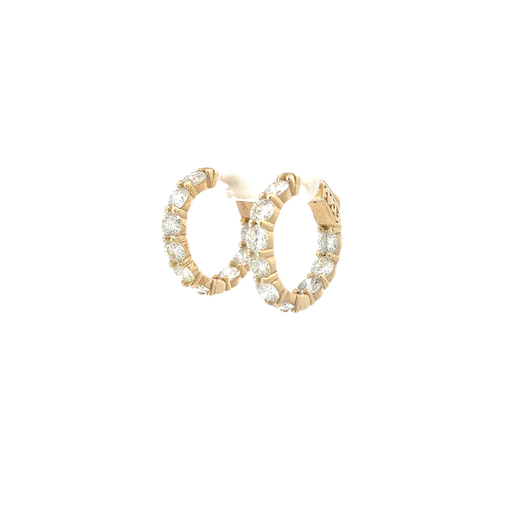 14k Yellow Gold 5.00ct G VS2 Round Diamond Hoop Earrings