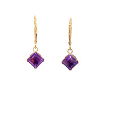 14k Yellow Gold 5.75ct Square Amethyst Dangle Earrings
