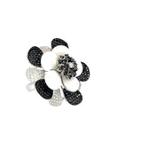 Ladies 18k white gold Black and White Diamond Flower Fashion Ring