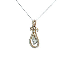 14k Two Toned .62ct Marquise Shape Diamond and .51ct F VS2 Round Diamond Drop Necklace